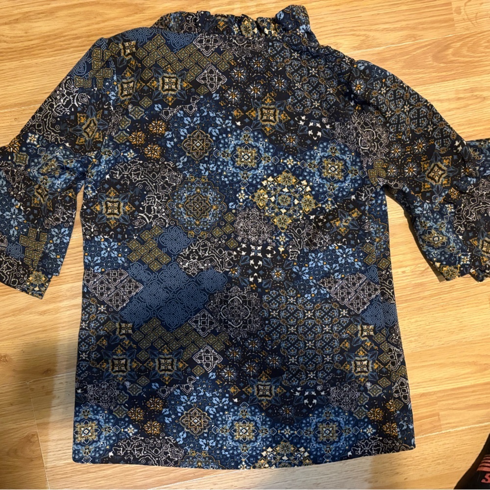 MICHAEL Michael Kors Blue and Black Geometric Blouse - Picture 4 of 4